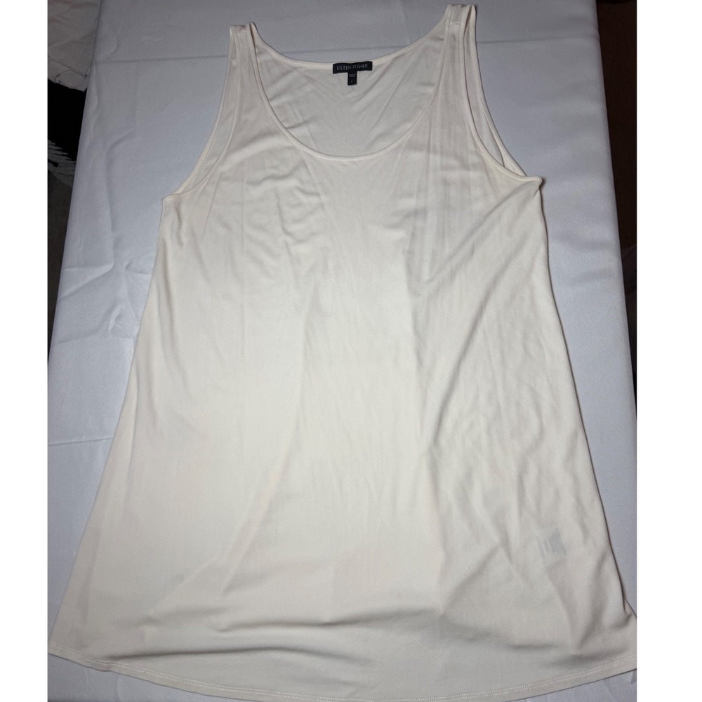 NEW Eileen Fisher Silk Jersey Tank Top Ivory Off White Scoop Neck Tunic Large